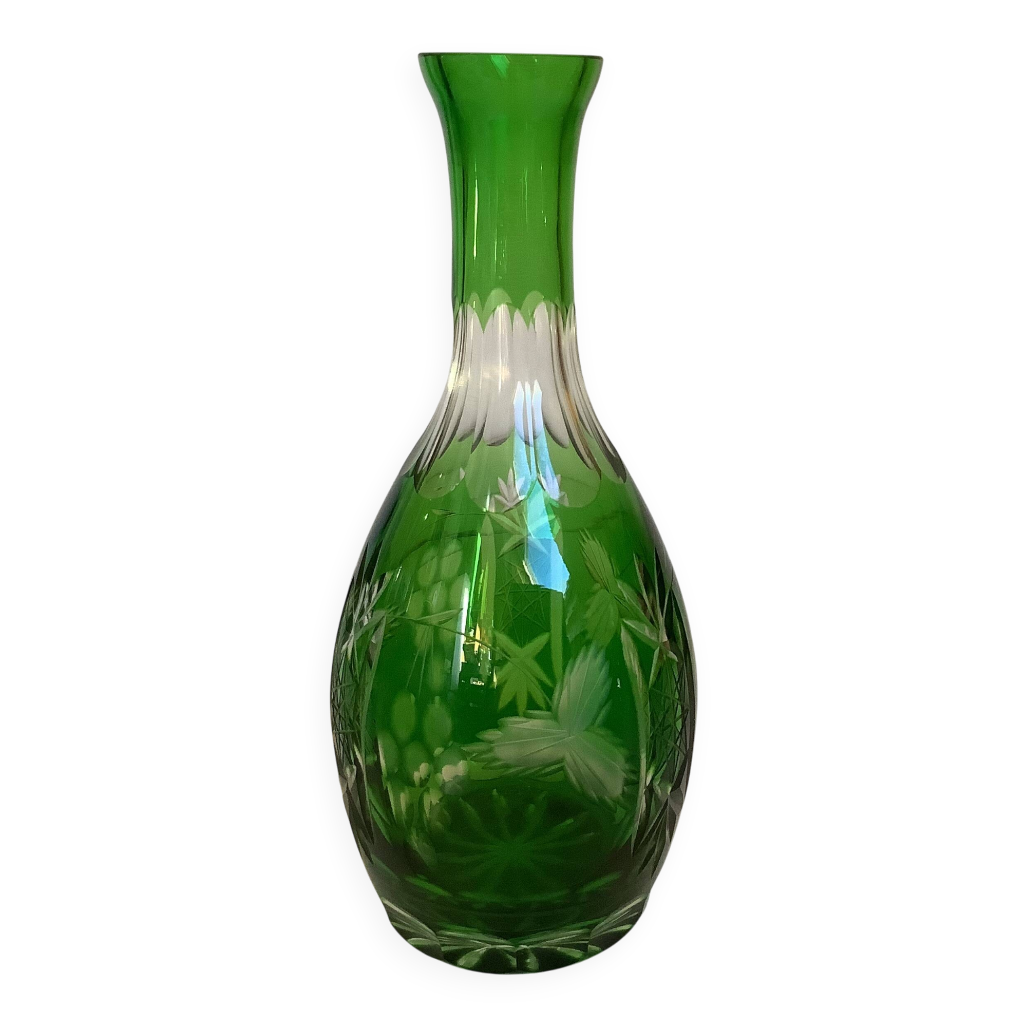 Green cut crystal bottle