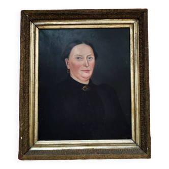 Portrait européen du XIXe siècle d'une femme parée de bijoux, peinture à l'huile sur toile