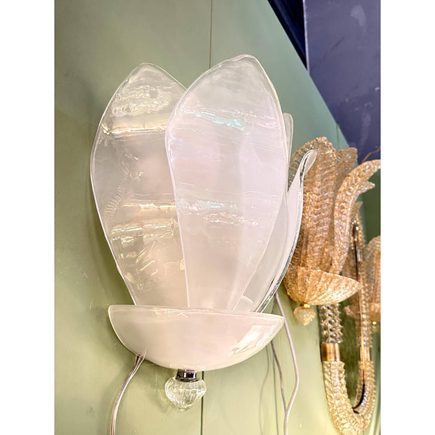 Contemporary Venetian Sanded Murano Glass Floreal Wall Sconces-Set of Two