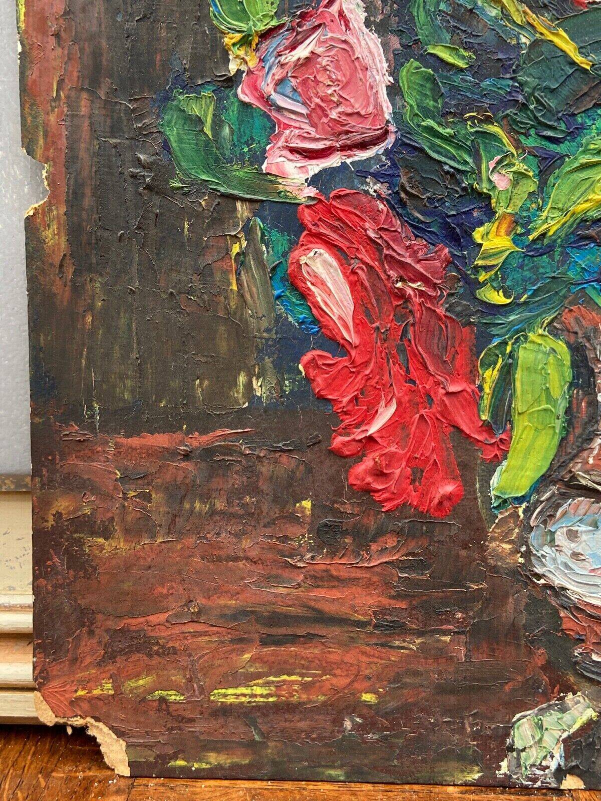 Oil on cardboard 20th century still life with flowers