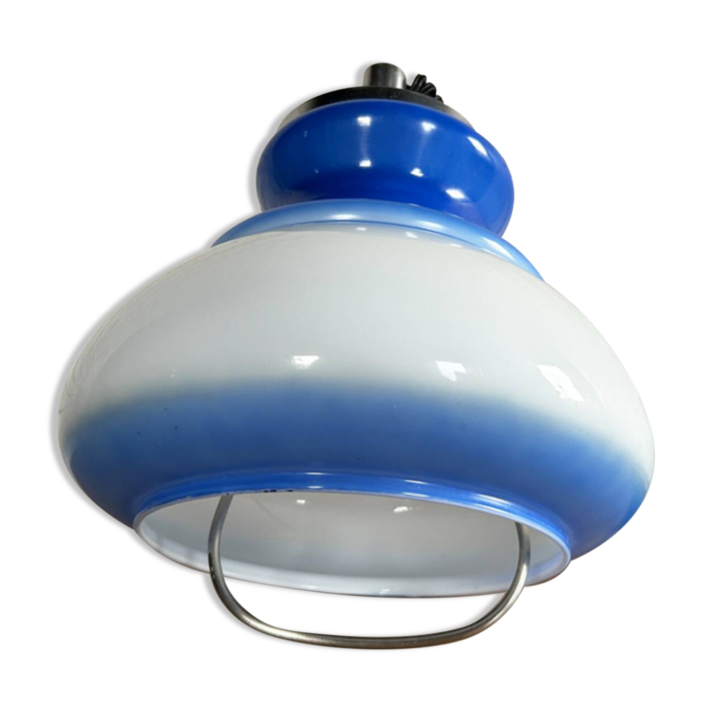A vintage blue and white Space Age pendant by Harvey Guzzini, 1970.