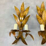 Pair of copper golden leaf sconces