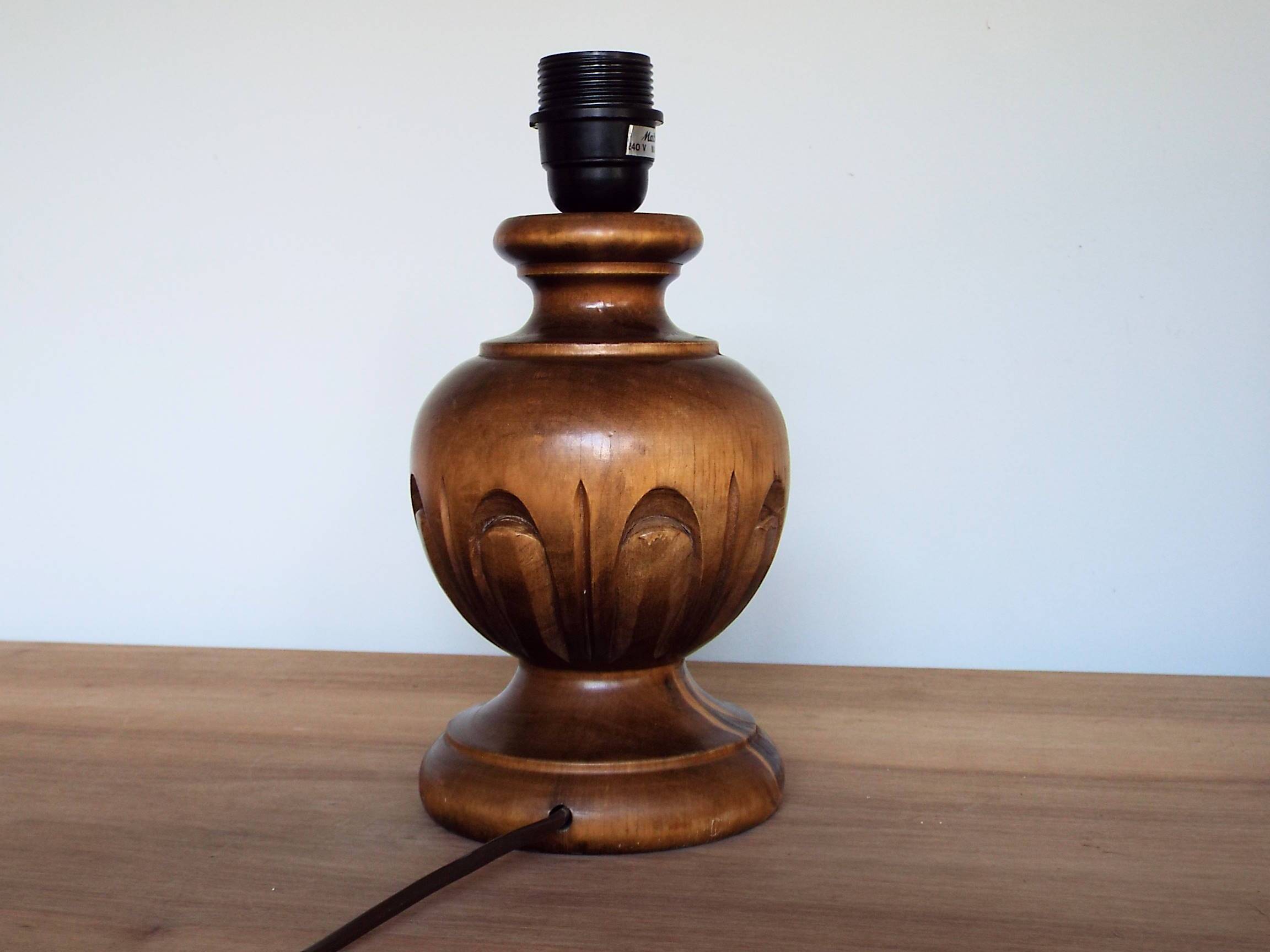Carved turned wooden lamp base