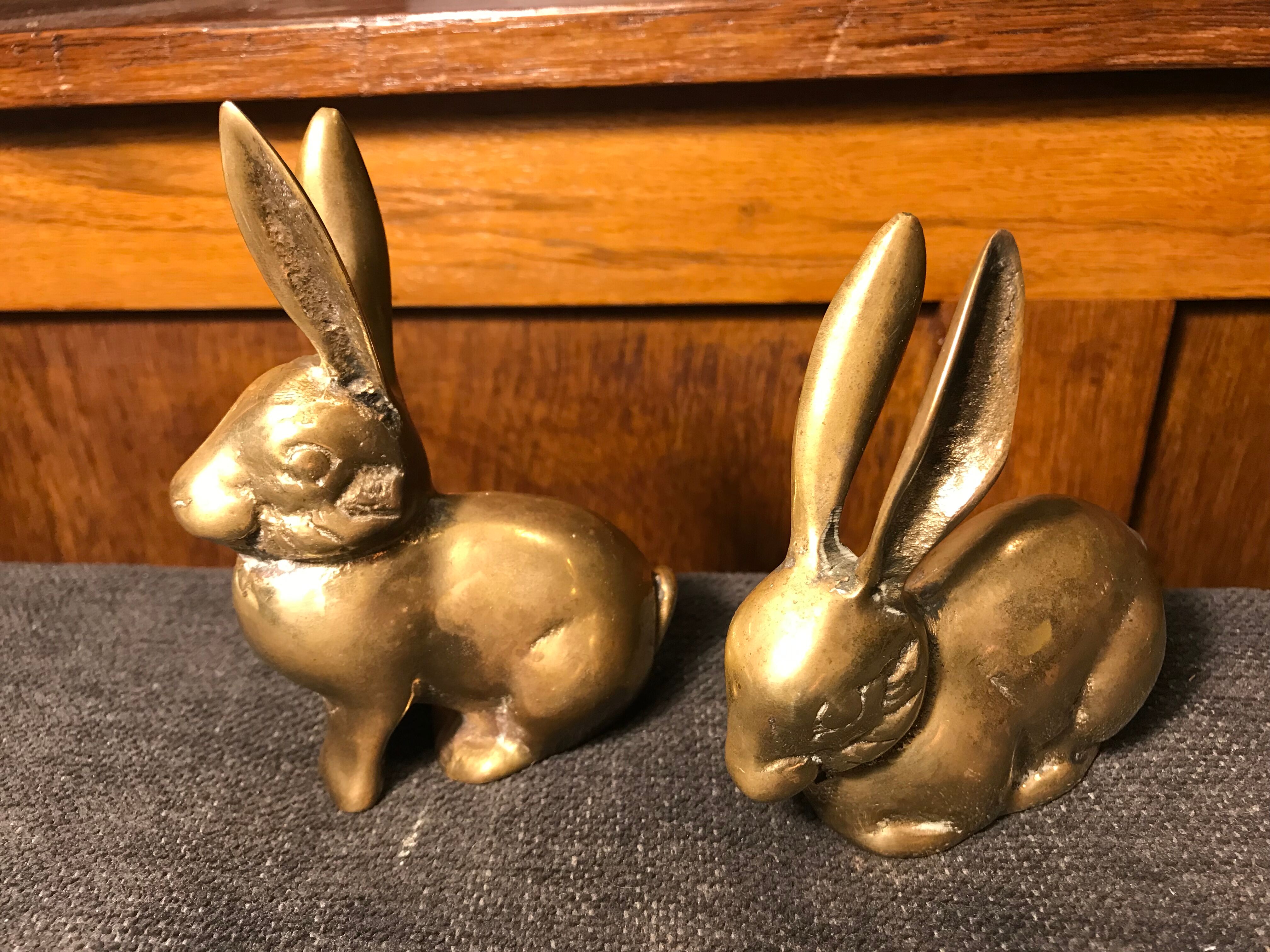 Pair of brass rabbits