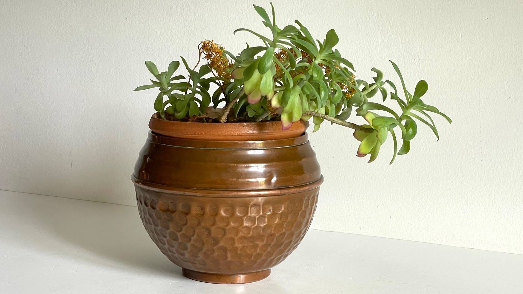 Planter by Villedieu copper vintage patina