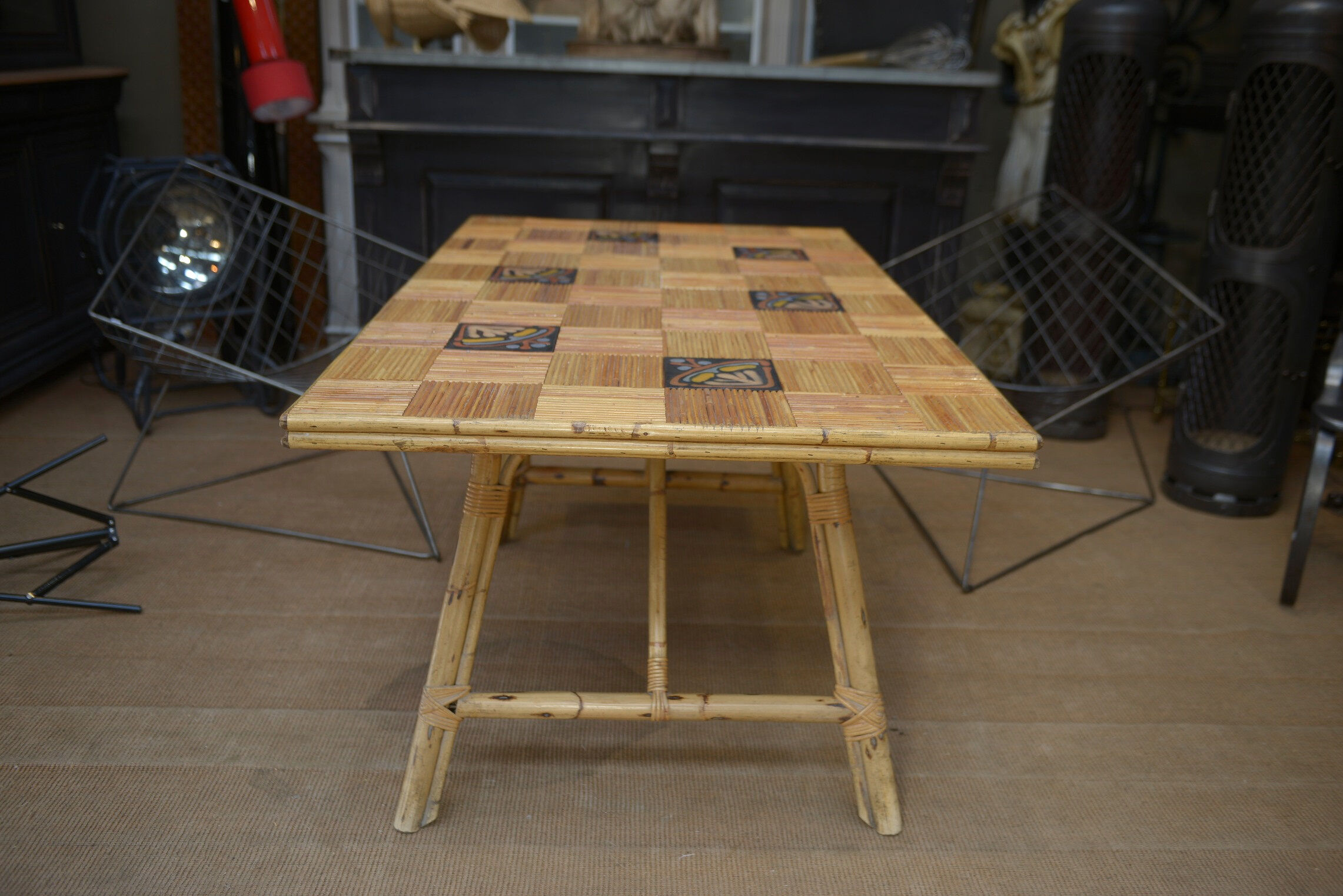 Rattan and ceramic table 1960