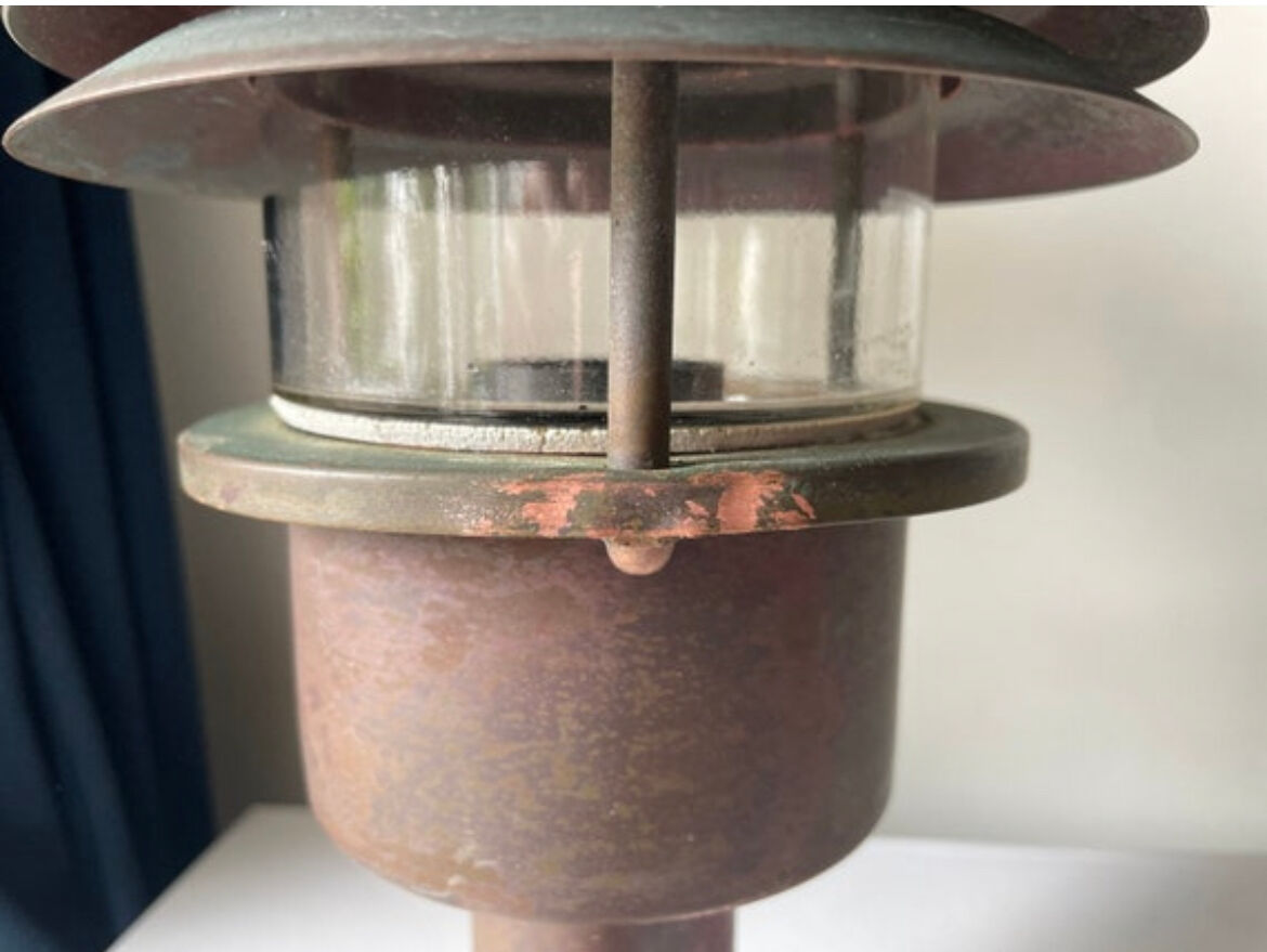 Pair of classic danish vintage MCM outdoor wall lamp in copper