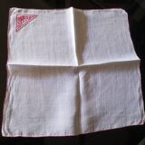 Nappe et serviettes anciennes lin fin blanc broderies rouge