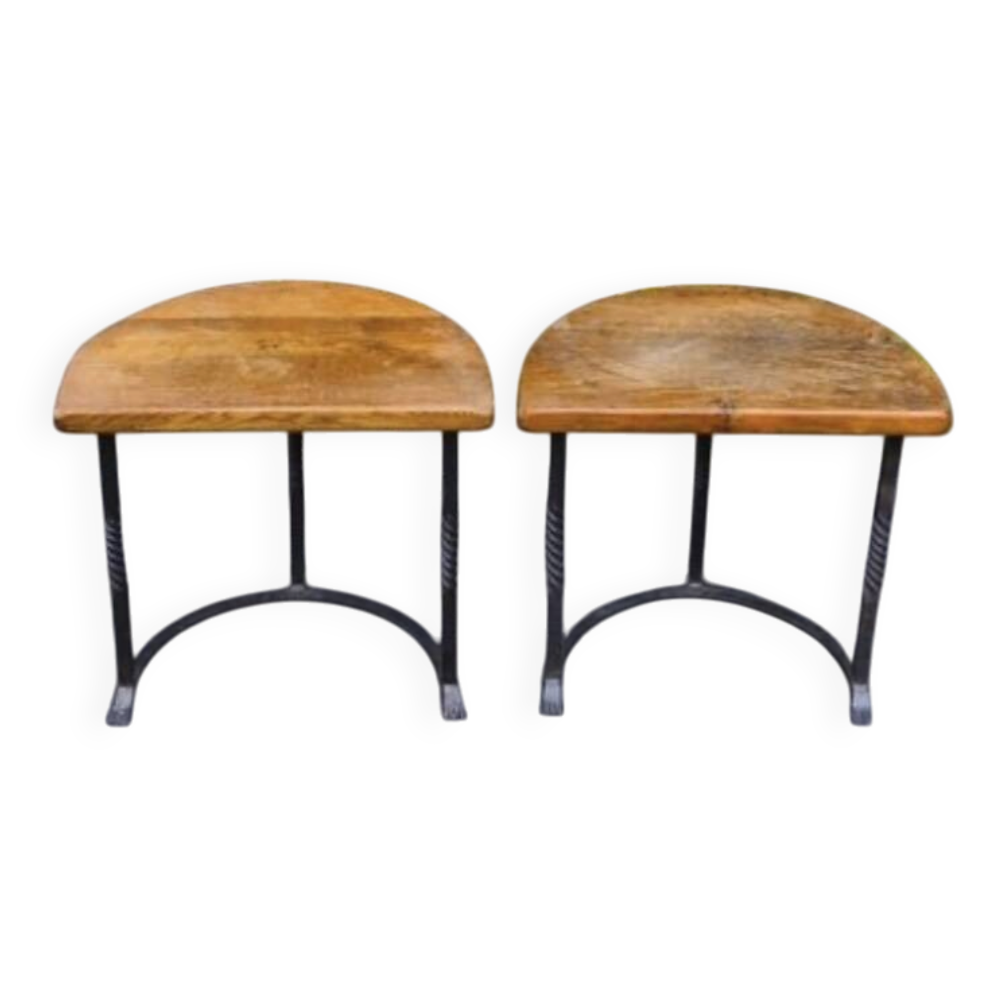 Paire de tables  chêne et fer forge des années 30, Art déco