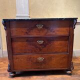 Chest of drawers 3 drawers in walnut top marble style Louis philippe