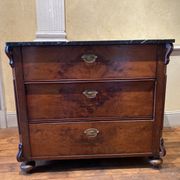 Chest of drawers 3 drawers in walnut top marble style Louis philippe