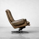 Vintage Mid-Century German Modern Leather Lounge Swivel Chair, 1960s