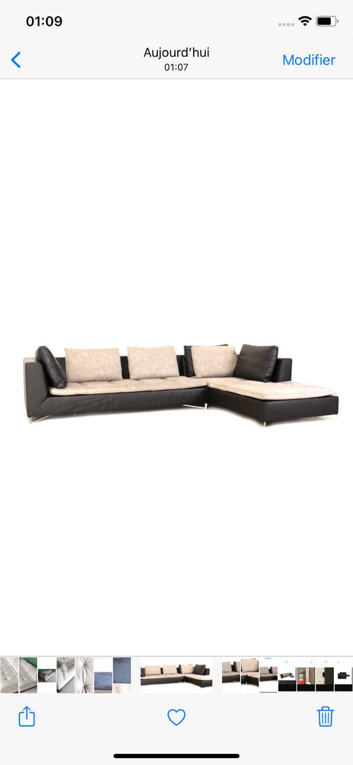 Corner sofa in leather and fabric, Feng model by Didier Gomez for Ligne Roset