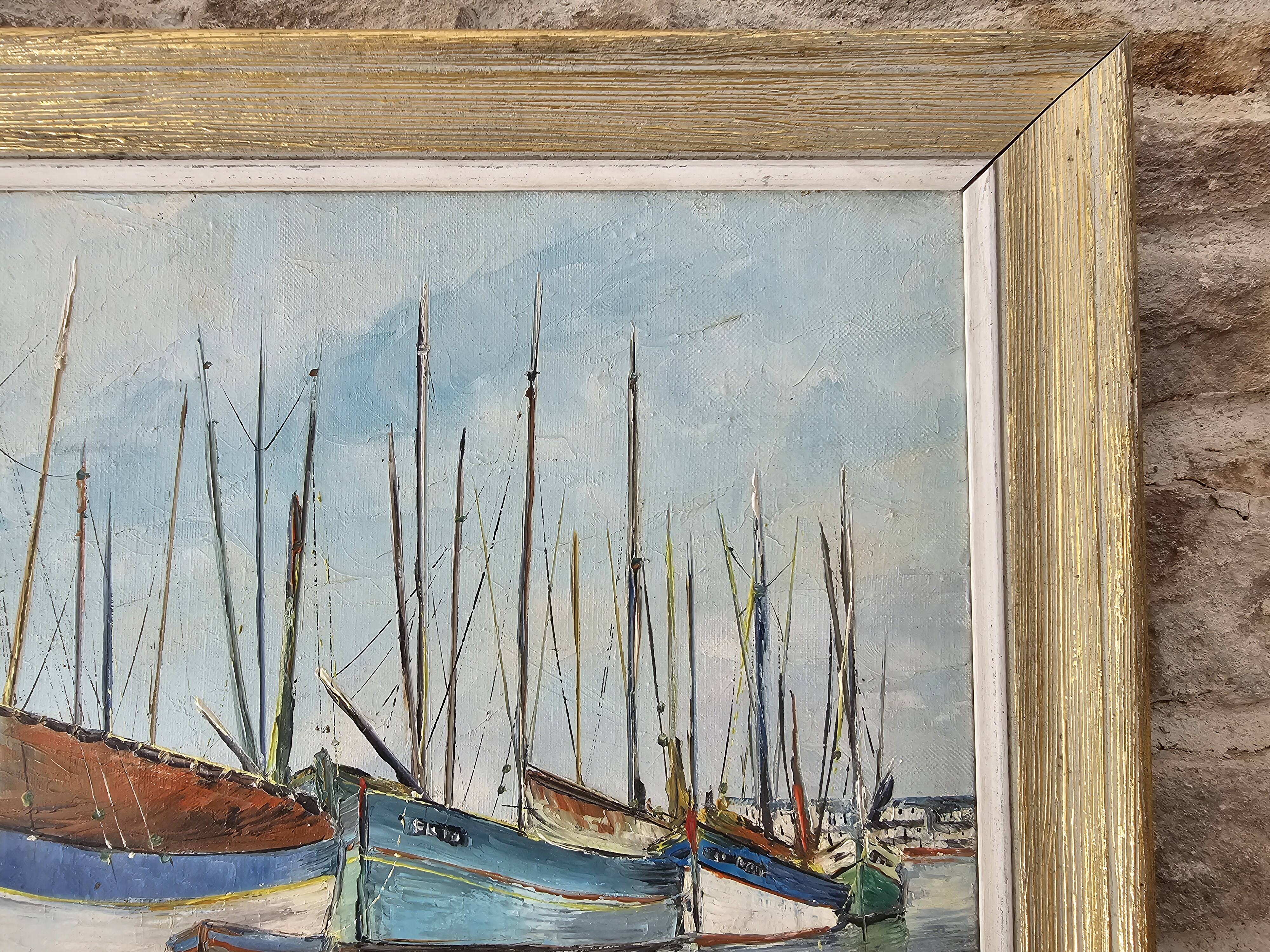Oil on Canvas Painting Landscape Sailboats Marine - Signed C O'BERLING