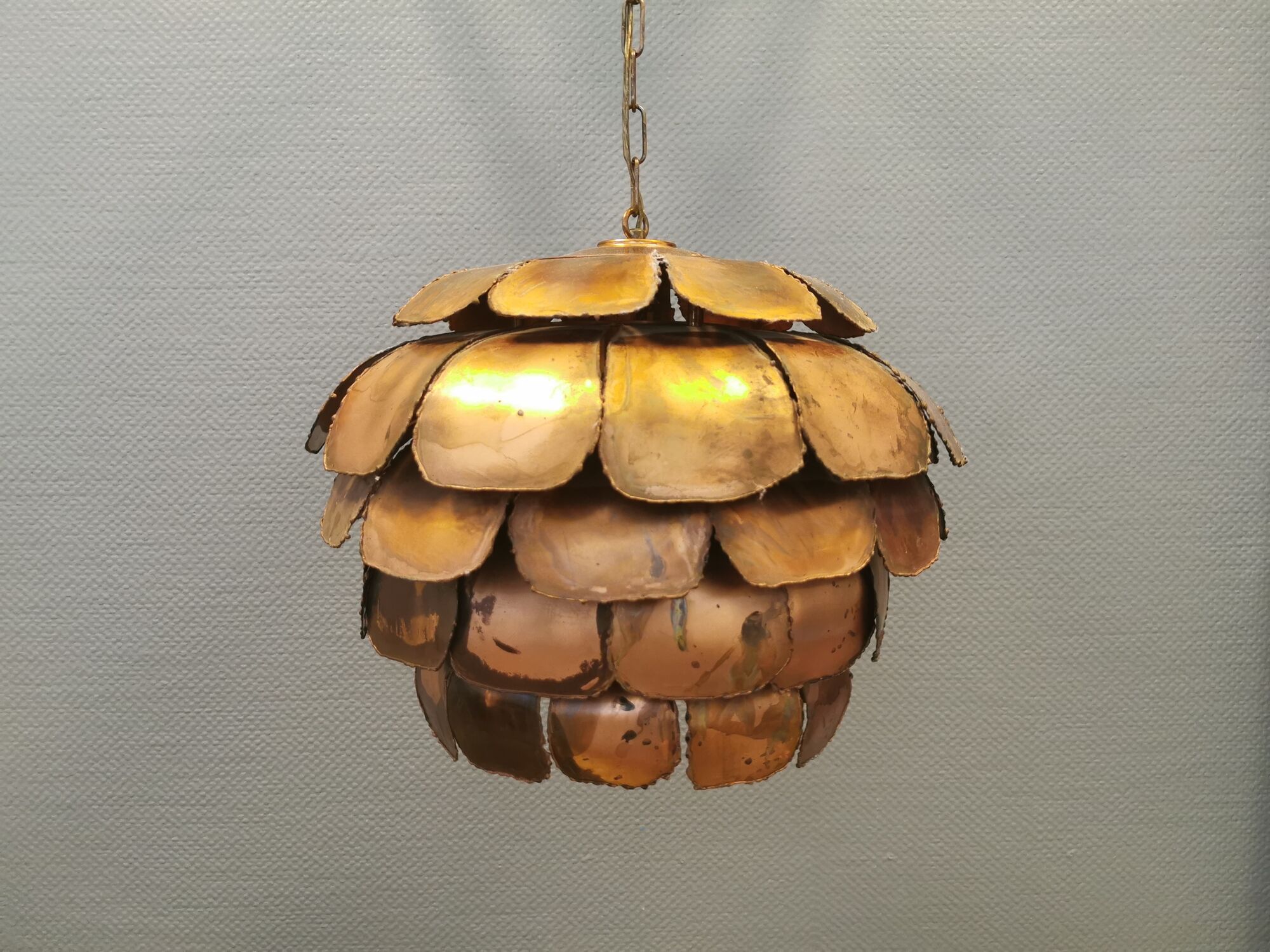 Artichoke lamp, designed by,  Svend Aage Holm Sørensen, with layered flame cut copper slats