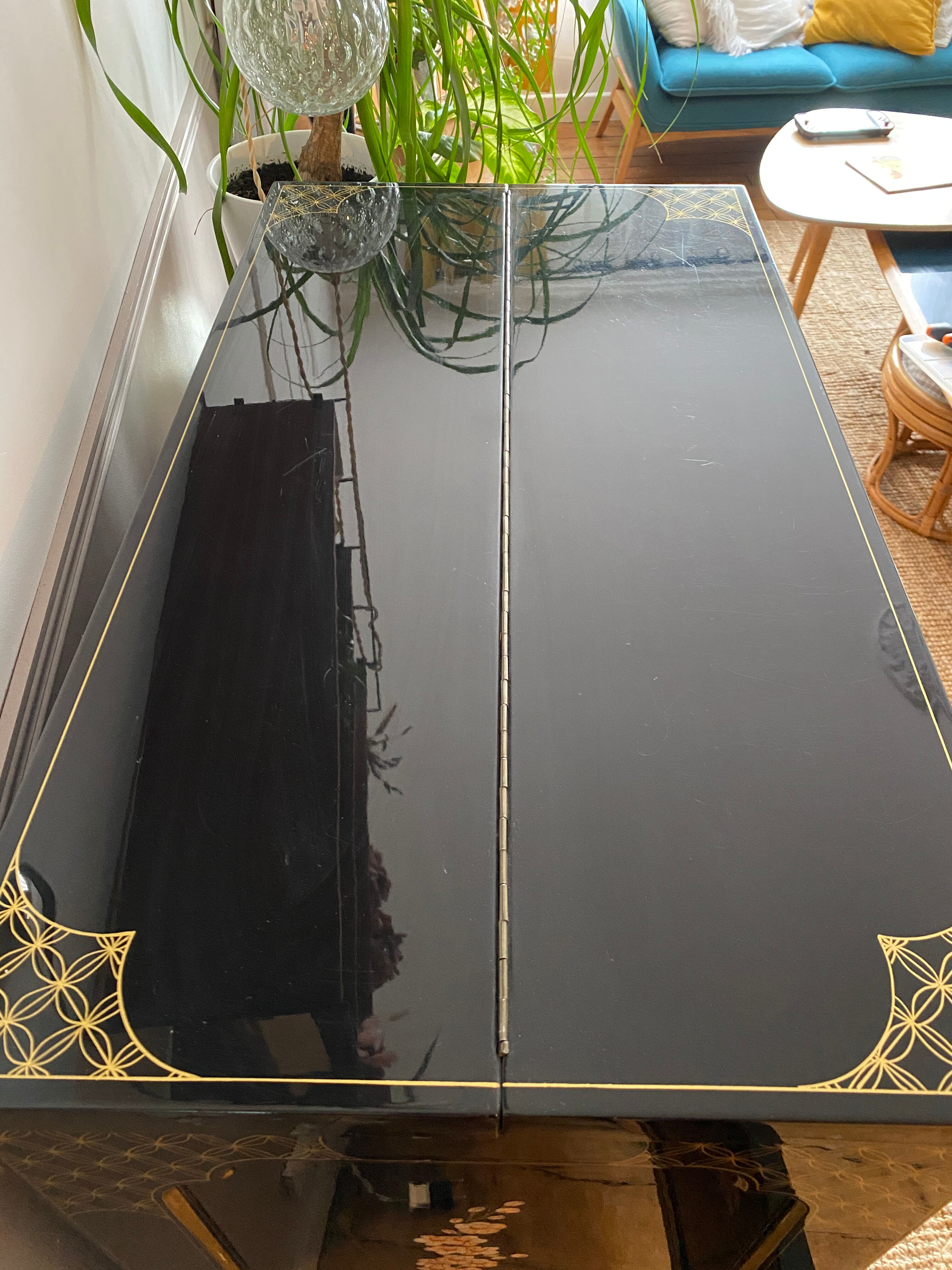 Chinese secretarial cabinet lacquered black Asian