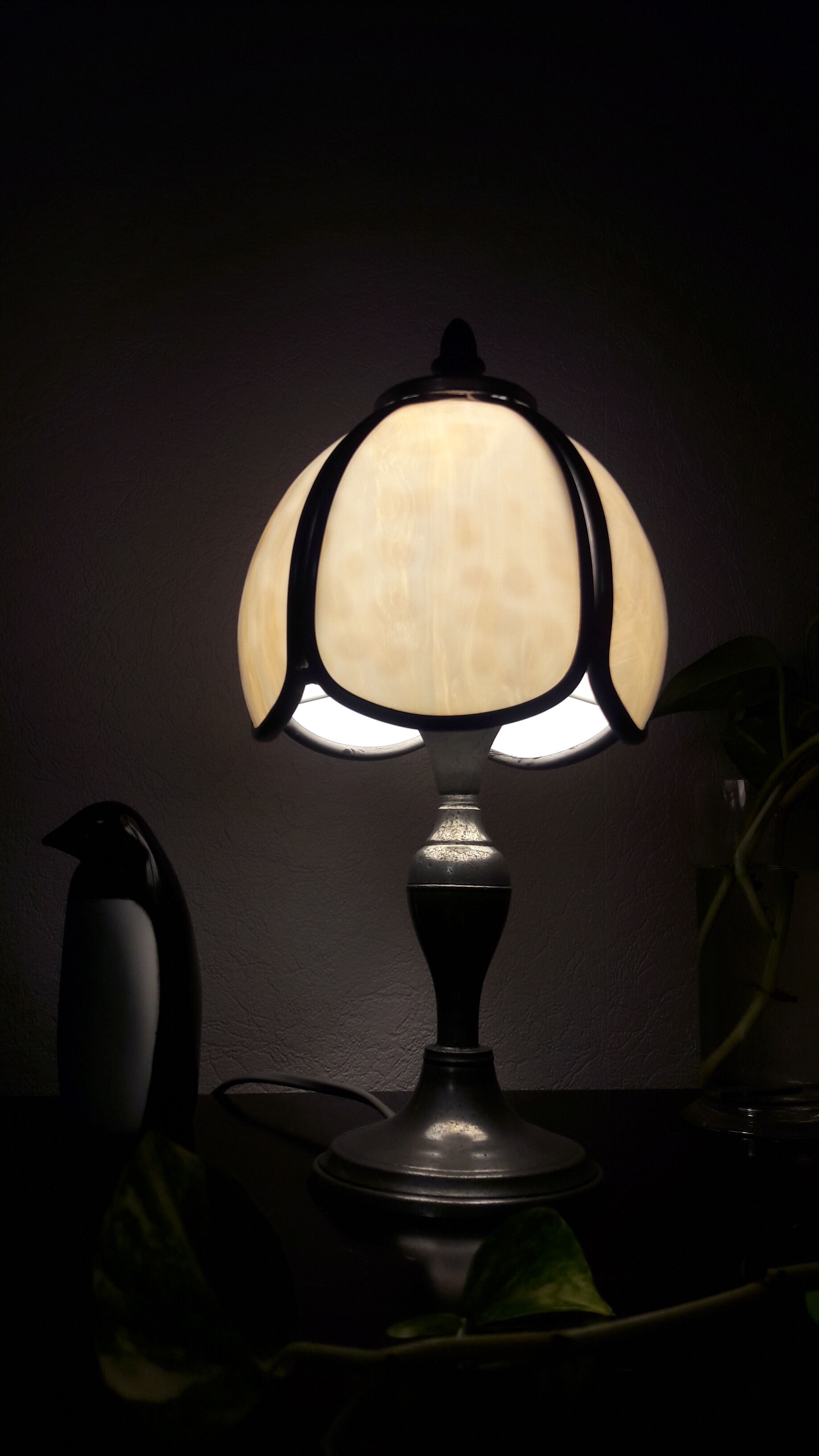 Tin lamp, stained glass, mushroom