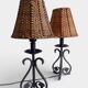 Spanish Hand Forged Wrought Iron Table Lamps with Hand Woven Wicker Shades