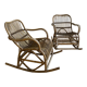 Pair of rocking-chairs in rattan 70s