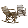 Pair of rocking-chairs in rattan 70s