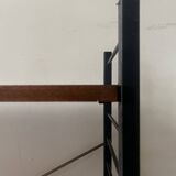 Wired metal and wood library, 1960s design