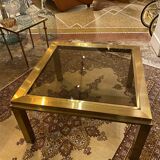 Gold square coffee table and smoked glass