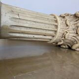 Pair of columns, corinthian style capitals in travertine, italy 1940s