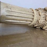 Pair of columns, corinthian style capitals in travertine, italy 1940s