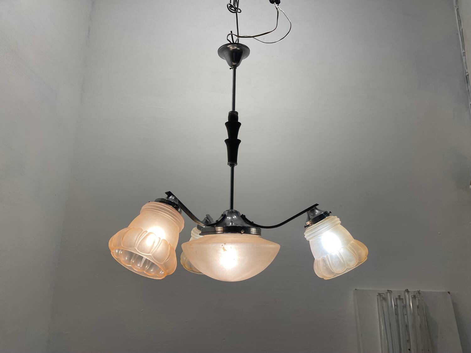 Pink Glass Art Deco Chandelier 1950’s