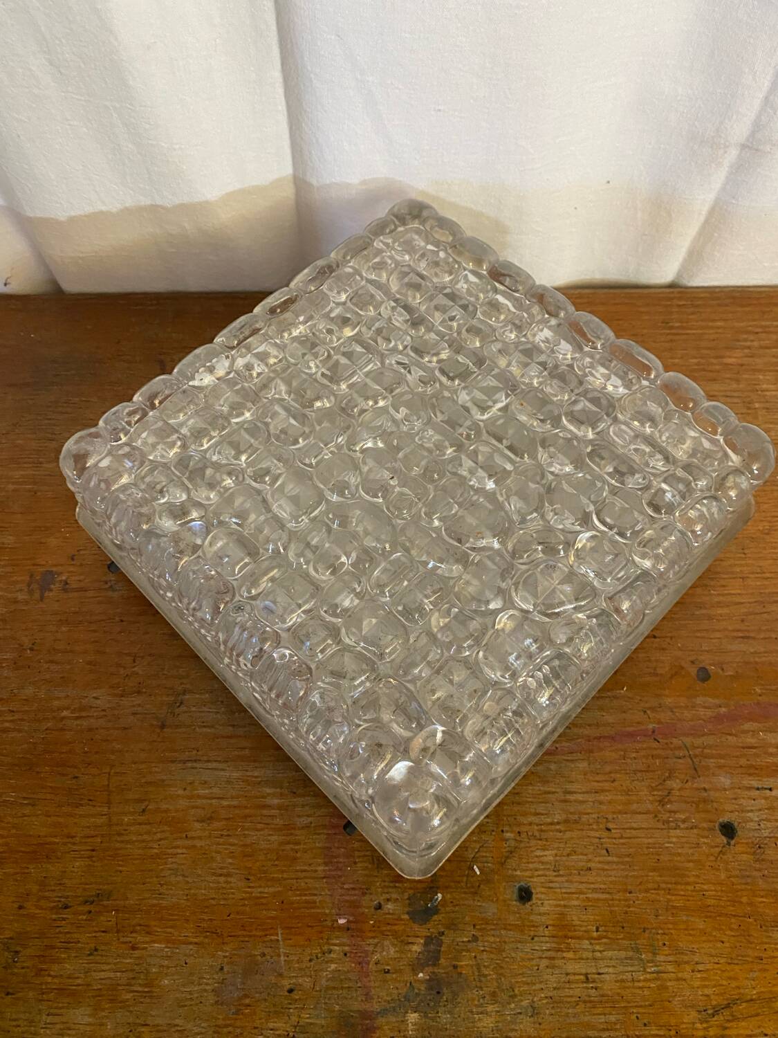 Antique Wall Lamp Ceiling Light Molded Glass + Vintage Black Metal Bracket