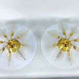 Italian Modern pair of brass ceiling lamps by Zero Quattro. 1970s