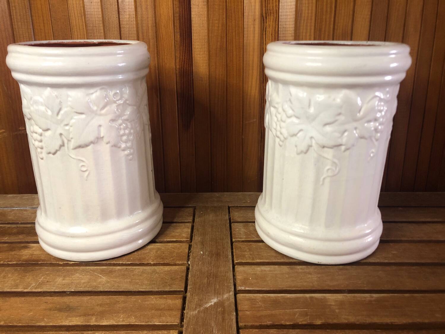 Pair scheurich keramik vase white ceramic vines decor #a471