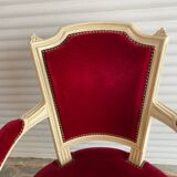 PAIR OF LOUIS XVI STYLE CABRIOLET ARMCHAIRS IN STUDDED RED VELVET FABRIC