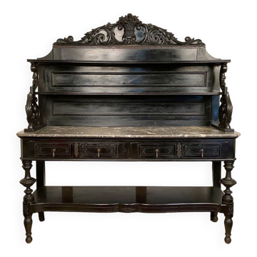 Grand meuble dressoir Napoléon III, bois noirci et placage d’ébène