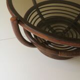Round coffee table in bamboo, rattan, manou, Italy 1970
