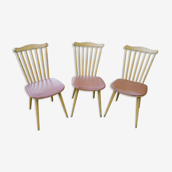 Trio de chaises bistrot Baumann vintage années 60