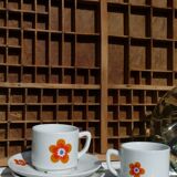 2 mugs and saucers in porcelain Colombia Vintage 1970s