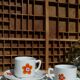 2 mugs and saucers in porcelain Colombia Vintage 1970s