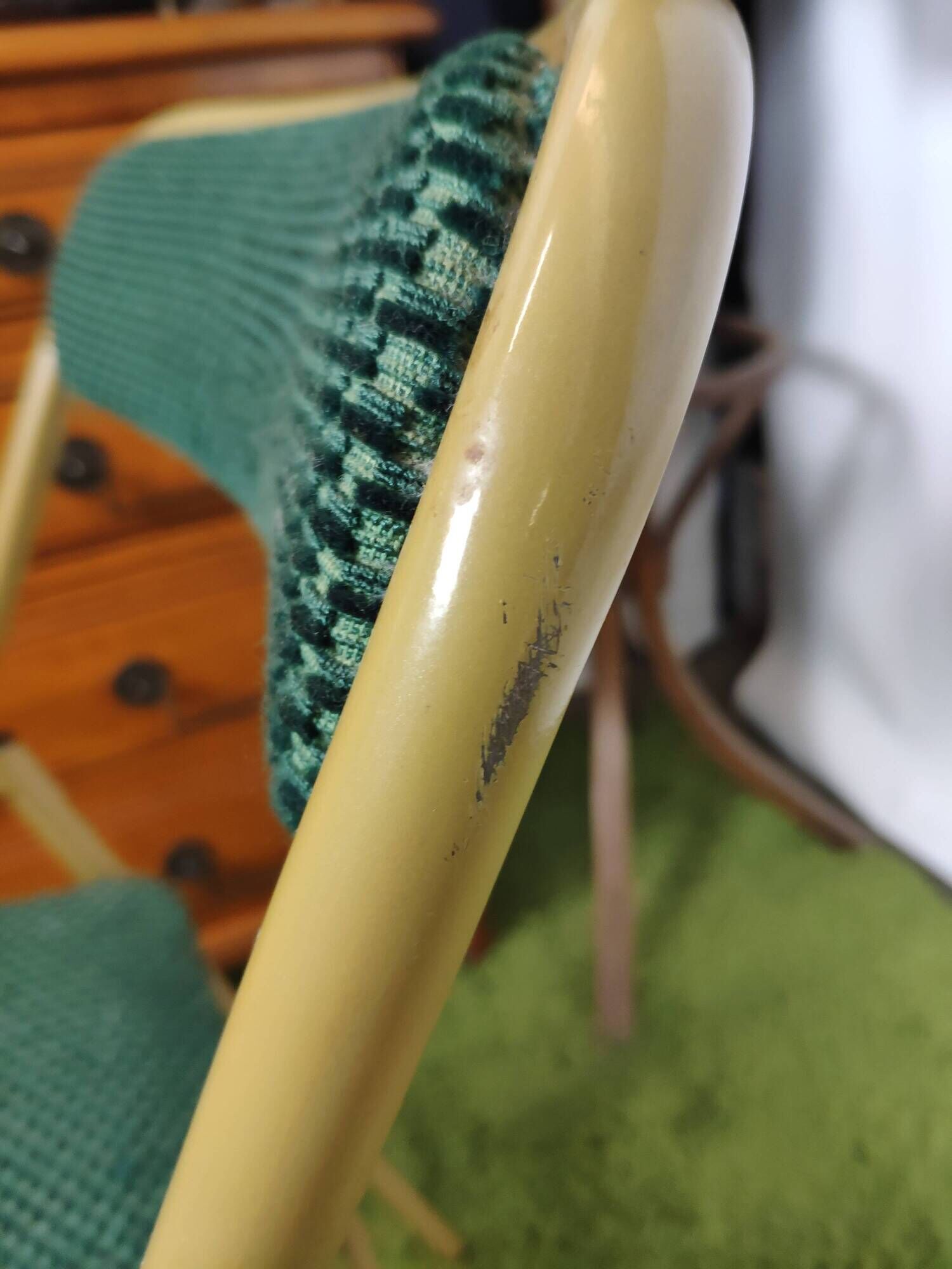 Lot of 4 folding chairs striped fabrics and green metal year 60