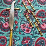 Set of 6 brass knife holders in the shape of a bamboo from the 60s