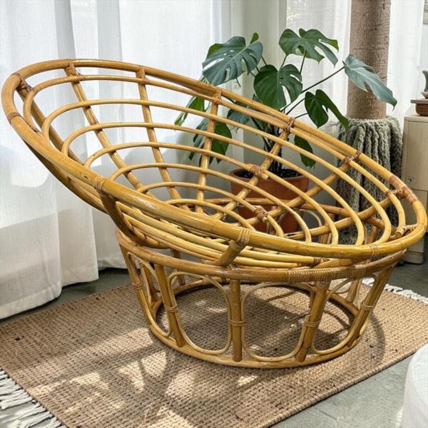 Fauteuil XL vintage en rotin / chaise coque / chaise lounge