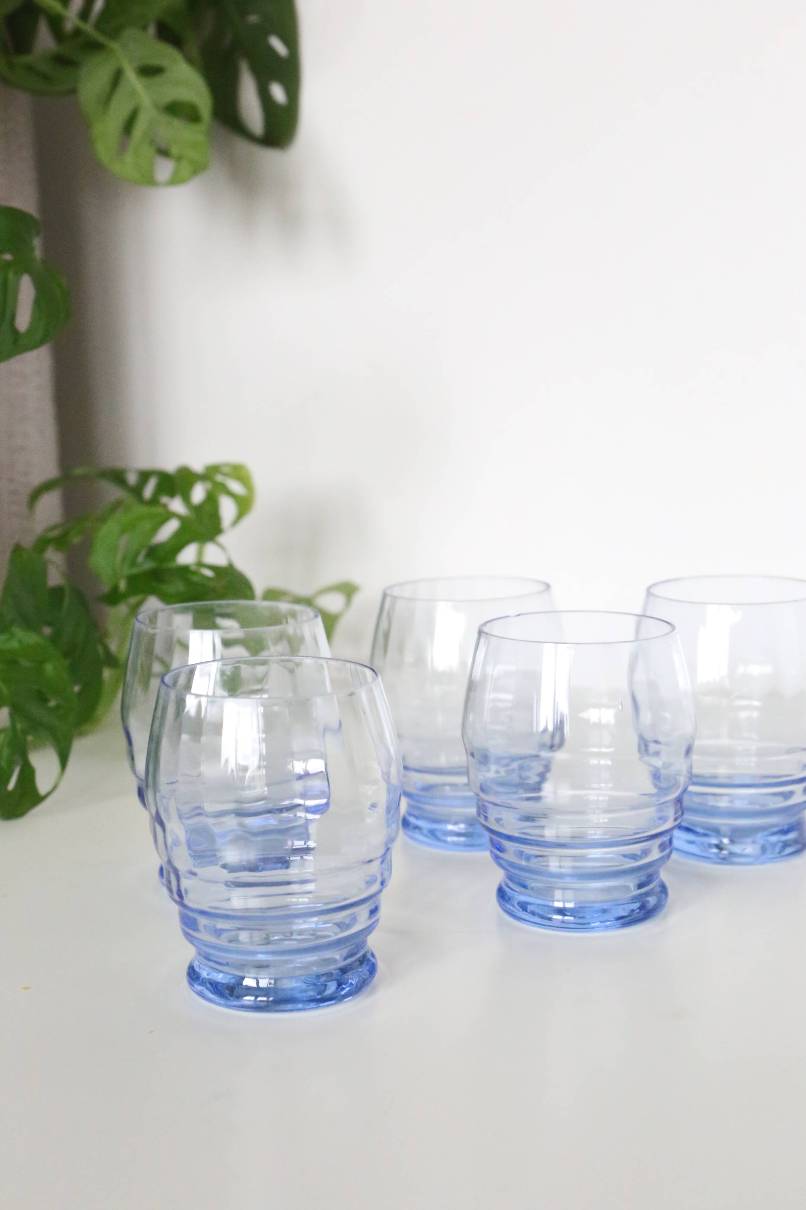 Blue water glasses x5, art deco, delicate, antique, ancient