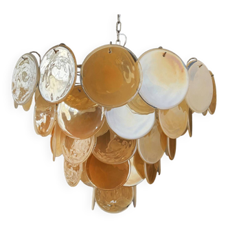 Vintage Murano chandelier - 57 iridescent golden alabaster glasses