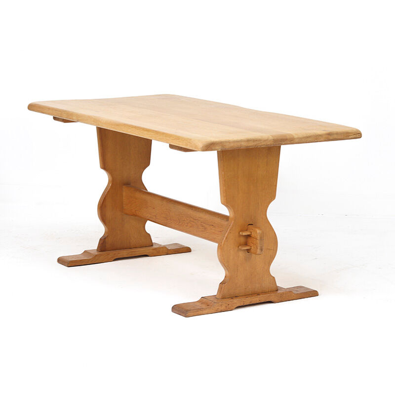 Vintage Mid-Century Rustic Brutalist Oak Dining Table