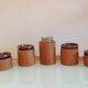 Five-headed chandelier in wood and ceramic Scandinavian style / vintage 60s-70s