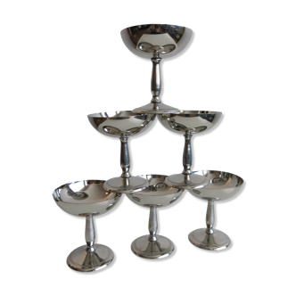 Set of six stainless steel standing cups