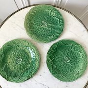 Trio of dessert plates gien model leaves in slip 50s
