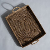Rectangular Asian handmade basket with circular handle L:45 l:35