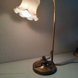 Brass lamp with art deco pearly opaline
