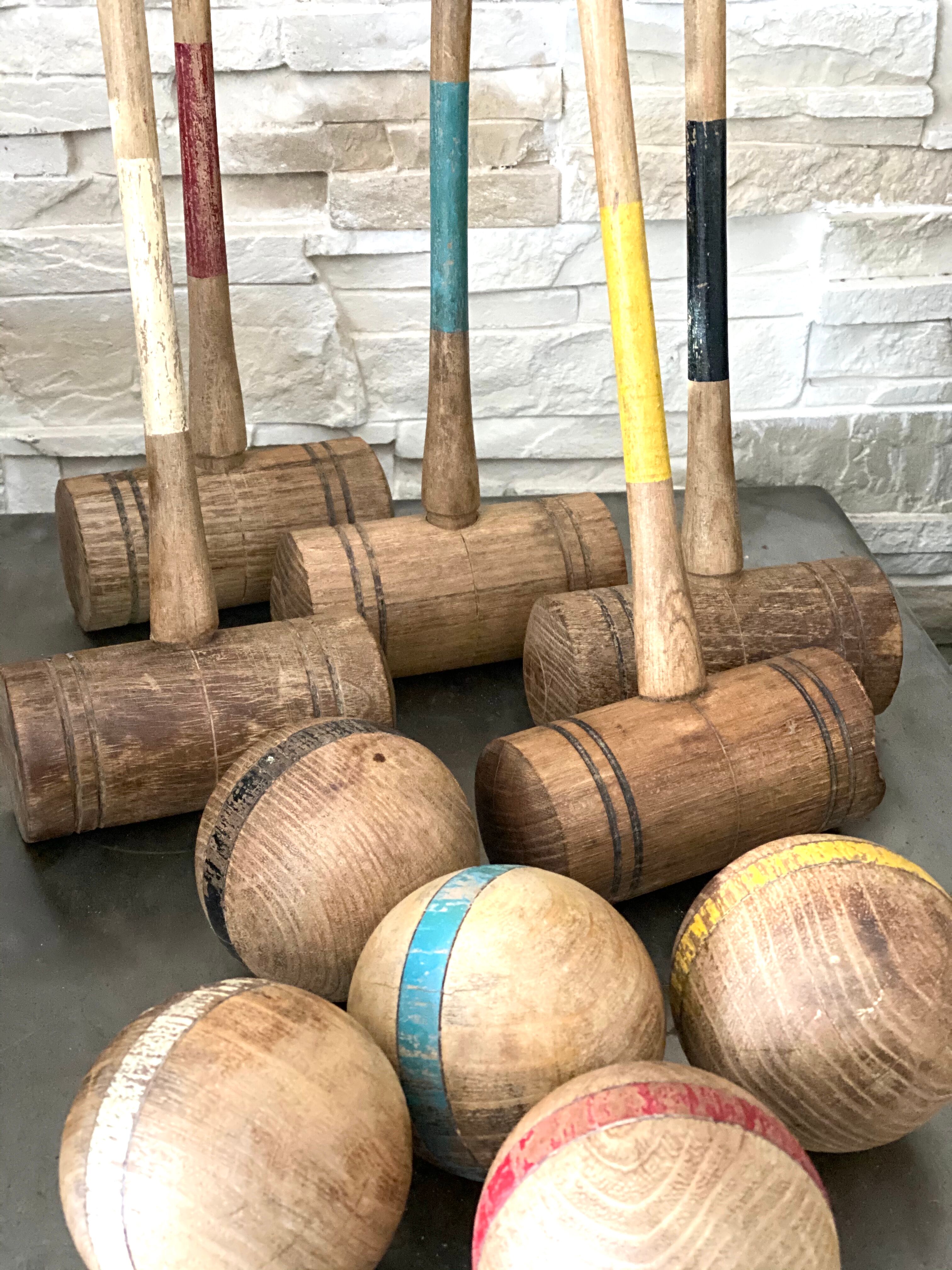 Ancien jeu de croquet en bois Selency